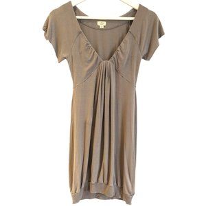WILFRED Aritzia Tunic Dress Grey Draped V Neck Short sleeve Bubble Hem Mini Sz S